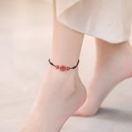 Buddha Stones Four Leaf Clover Cinnabar Blessing Calm String Bracelet Anklet Bracelet BS 25