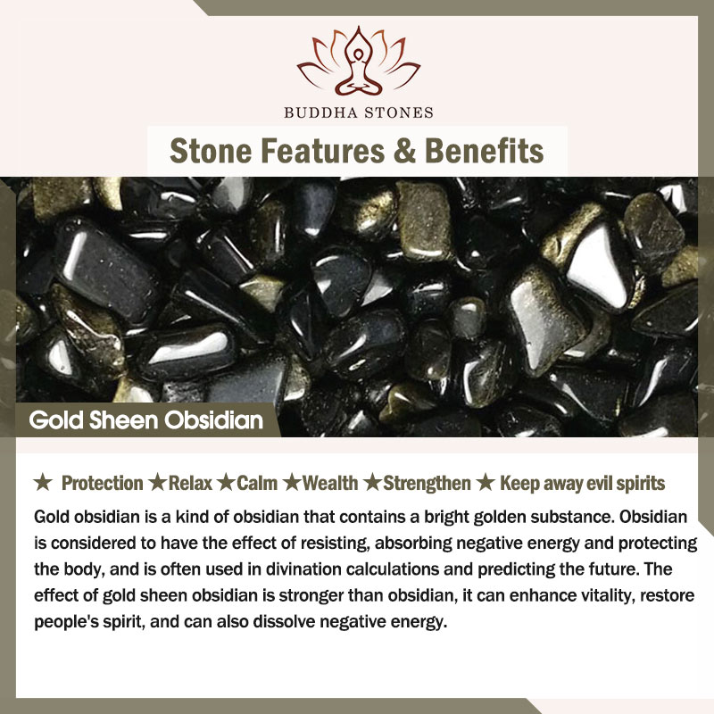 Buddha Stones Natural Gold Sheen Obsidian PiXiu Om Mani Padme Hum Wealth Bracelet Bracelet BS 1