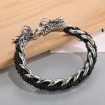 Buddha Stones Dragon Leather Titanium Steel Protection Luck Braided Bracelet Bracelet BS 11