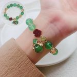 Buddha Stones Natural Red Agate Green Agate Gourd Cinnabar Flower Beads Confidence Bracelet 7