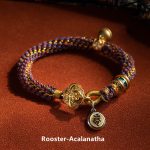 Buddha Stones 925 Sterling Silver Chinese Zodiac Natal Buddha Om Mani Padme Hum Luck Bell Braided String Bracelet Bracelet BS Rooster-Acalanatha 17-19cm