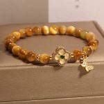 Buddha Stones Tiger Eye Four Leaf Clover Butterfly Protection Bracelet Bracelet BS 4