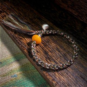 Buddha Stones 990 Sterling Silver Tibetan Handmade Amber Steelyard Weight Wish Protection Bracelet Bracelet BS 19-21cm