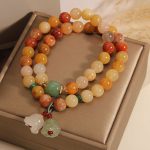 Buddha Stones Tibet Natural Golden Silk Jade Double Layer Bell Orchid Luck Bracelet Bracelet BS 4