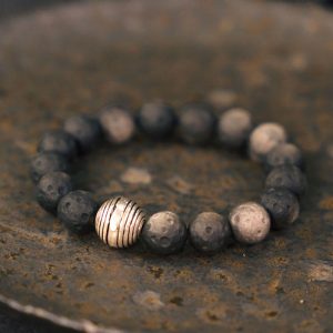 Buddha Stones Natural Silver Sheen Obsidian Lunar Meteorite Protection Bracelet Bracelet BS main
