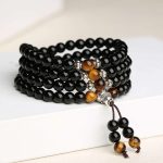 Buddha Stones Black Obsidian Tiger Eye Blessing Mala Bracelet Mala Bracelet BS 3