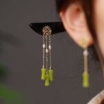 Buddha Stones Natural Peridot Ebony Wood Love Tassels Hairpin Hairpin BS 3