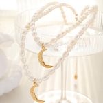 Buddha Stones Pearl Crescent Moon Calm Necklace Pendant Necklaces & Pendants BS 8