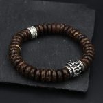 Buddha Stones Natural Tibetan Coconut Shell Om Mani Padme Hum Positive Bracelet Bracelet BS Brown Coconut Shell&Ancient Silver 18-20cm