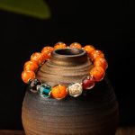 Buddha Stones Luminous Liuli Glass Bead Luck Fluorescent Bracelet Bracelet BS Orange&Four Colors Beads 12mm