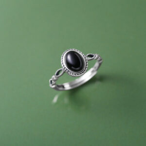 Buddha Stones 925 Sterling Silver Black Onyx Fortune Ring Ring BS Black Onyx(Protection♥Fortune)(Inner Diameter 17mm)