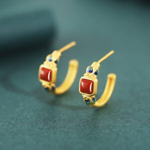Buddha Stones 925 Sterling Silver Red Agate Lotus Confidence Calm Stud Earrings Earrings BS Red Agate(Confidence♥Calm)