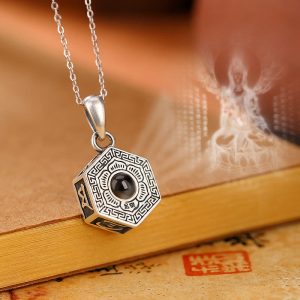 Buddha Stones 990 Sterling Silver Tibetan Om Mani Padme Hum Lotus Love Projection Necklace Pendant Necklaces & Pendants BS Om Mani Padme Hum