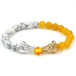 Buddha Stones White Turquoise Lava Rock Dragon Blessing Beaded Bracelet Bracelet BS 9