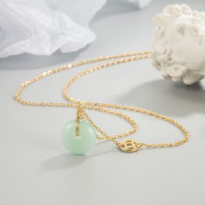 Buddha Stones Jade Fu Character Copper Coin Peace Buckle Abundance Necklace Pendant Necklaces & Pendants BS Jade&Copper Coin