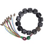 Buddha Stones Tibet Ebony Wood Copper Peace Tassel Wrist Mala Bracelet Wrist Mala BS 12