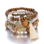 Buddha Stones Wenge Wood Layered Tree Tassel Healing Bracelet Bracelet BS White