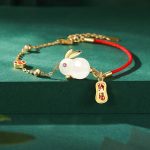 Buddha Stones Year of the Rabbit White Jade Happiness Red String Chain Bracelet Bracelet BS main