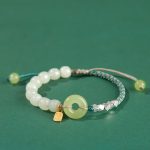 Buddha Stones 925 Sterling Silver Hetian Jade Peace Buckle Beaded Luck Happiness Charm Bracelet Bracelet BS Light Blue