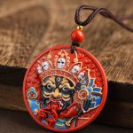 Buddha Stones Zakiram Goddess of Wealth Painted Cinnabar Blessing Necklace Pendant 6
