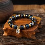 Buddha Stones Tibetan Zakiram Goddess of Wealth Liuli Glass Incense Ash Porcelain Bead Luck Bracelet (Extra 30% Off | USE CODE: FS30) Bracelet BS Blue Liuli Glass Bead 14mm