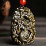 Buddha Stones Gold Sheen Obsidian Dragon Pattern Success Necklace Pendant Necklaces & Pendants BS 3