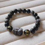 Buddha Stones Natural Silver Sheen Obsidian Black Obsidian Om Mani Padme Hum Pixiu Protection Bracelet 6