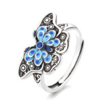 Buddha Stones Hollow Enamel Blue Butterfly Pattern Love Ring Ring BS 3