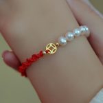Buddha Stones 14K Gold Plated Pearl Bead Luck Protection Braid Red String Bracelet Bracelet BS 6