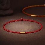 Buddha Stones 999 Gold Bead Handmade Four Thread Wishful Knots Braided Protection Bracelet Bracelet BS Red 24cm