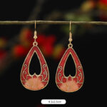 Buddha Stones Lotus Butterfly Flower Alloy Copper Enlightenment Drop Earrings Earrings BS Red Lotus 4.1*2.5cm