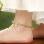 Buddha Stones 925 Sterling Silver Natural Hetian Jade Prosperity Bell Charm Anklet Anklet BS 5