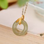 Buddha Stones 925 Sterling Silver Cyan Jade Peace Buckle Bamboo Leaf Harmony Necklace Pendant Necklaces & Pendants BS 8