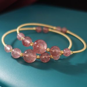 Buddha Stones Natural Strawberry Quartz Love Healing Bracelet Bangle Bracelet BS Strawberry Quartz