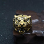Buddha Stones Men's Animal Tiger Head Titanium Steel Balance Calm Punk Rock Biker Ring Ring BS 28
