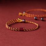 Buddha Stones Handcrafted Red Gold Rope Lotus Peace And Joy Charm Braid Bracelet Bracelet BS 4
