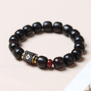 Buddha Stones Ebony Wood Auspicious Clouds Engraved Calm Bracelet Bracelet BS Ebony Wood(Wrist Circumference 14-16cm)