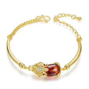 Buddha Stones FengShui Golden Red Agate PiXiu Wealth Luck Bracelet Bracelet BS Copper