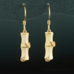 Buddha Stones 925 Sterling Silver Hetian Jade Chrysoberyl Cat Eye Red Agate Bamboo Luck Drop Earrings Earrings BS 4