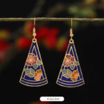 Buddha Stones Lotus Butterfly Flower Alloy Copper Enlightenment Drop Earrings Earrings BS Triangular Blue Flower 4.1*2.5cm