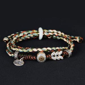 Buddha Stones 925 Sterling Silver Swastika Wheat Pattern Handmade Luck Bracelet Bracelet BS 19cm fit for Wrist Circumference 17cm