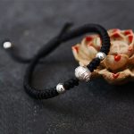 Buddha Stones 999 Sterling Silver Om Mani Padme Hum Copper Coin Luck Strength String Couple Bracelet Bracelet BS 8