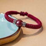 Buddha Stones 925 Sterling Silver Natural Cinnabar Bead Calm Handmade Braided String Bracelet Bracelet BS 3