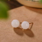 Buddha Stones 925 Sterling Silver Round White Jade Blessing Stud Earrings Earrings BS 10mm