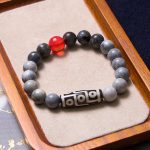 Buddha Stones Tibetan Nine-Eye Dzi Bead Picasso Jasper Positive Bracelet Bracelet BS 1
