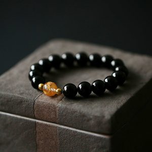 Buddha Stones Natural Black Obsidian White Crystal Black Onyx Dragon Strength Bracelet Bracelet BS Black Obsidian(Wrist Circumference 14-16cm)