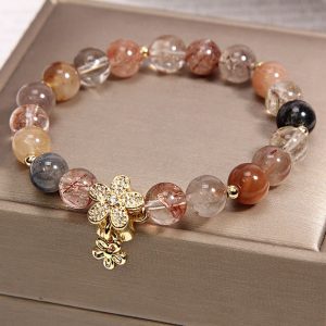 Buddha Stones Multicolored Rutilated Quartz Citrine Wealth Protection Flower Bracelet Bracelet BS Rutilated Quartz&Citrine