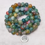 Buddha Stones 108 Mala Beads Indian Agate Lotus OM Buddha Tree of life Positive Calm Bracelet Mala Bracelet BS 7