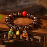 Buddha Stones Gold Swallowing Beast Family Colorful Cinnabar Bead Bracelet Bracelet BS Gold Swallowing Beast Cinnabar(Brown) 14MM