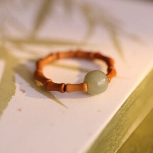 Buddha Stones Hetian Jade Beaded Bamboo Prosperity Luck Ring Ring BS Hetian Jade (Prosperity ♥ Abundance)